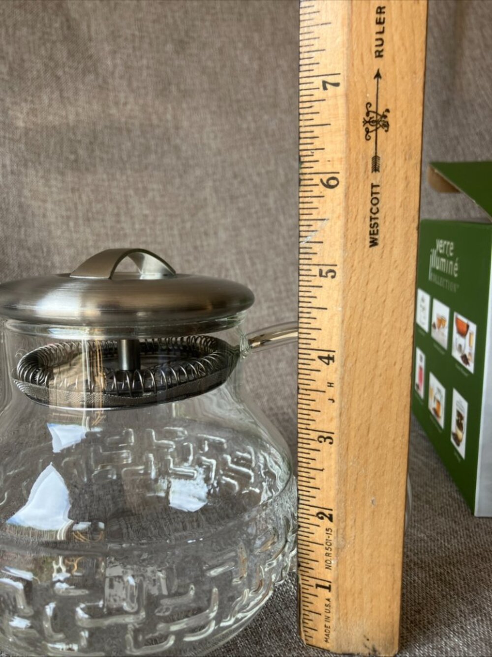 Dancing Leaf Teapot Clear Glass Tea Pot With Steel Strainer 28oz, NIB - Picture 10 of 11